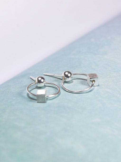Peng Yuan Simple Hollow Round Tiny Cube 925 Silver Stud Earrings 3