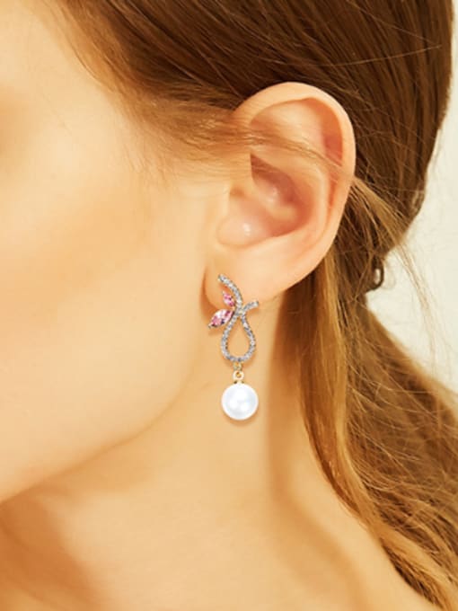 CEIDAI Fashion Artificial Pearl Zircon Stud Earrings 1