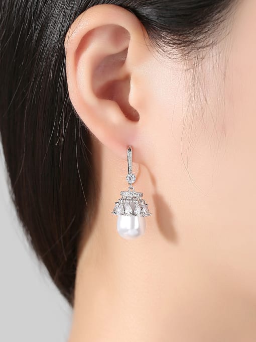 BLING SU Copper With  artificial pearl Trendy Ball Drop Earrings 1