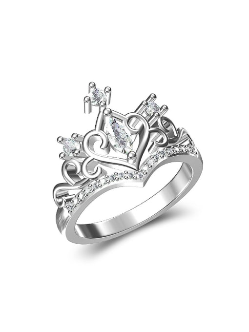 Platinum Exquisite White AAA Zirconias Crown Copper Ring