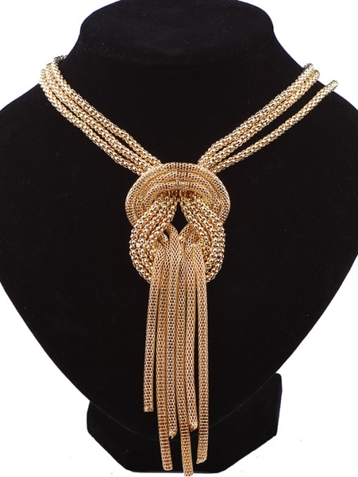 Qunqiu Exaggerated Knotted Tassels Gold Plated Alloy Necklace 0