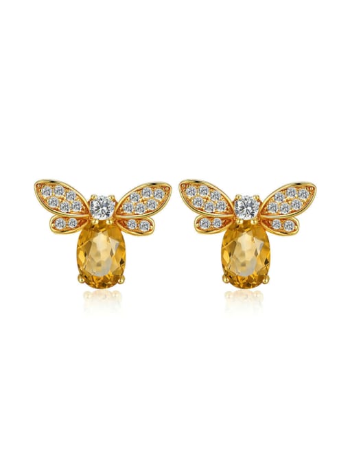 YELLOW Little Honeybee Stud Earrings with Yellow Crystals