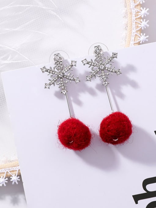 D snowflake velvet ball Alloy With Gold Plated Christmas snowflakes  Earrings