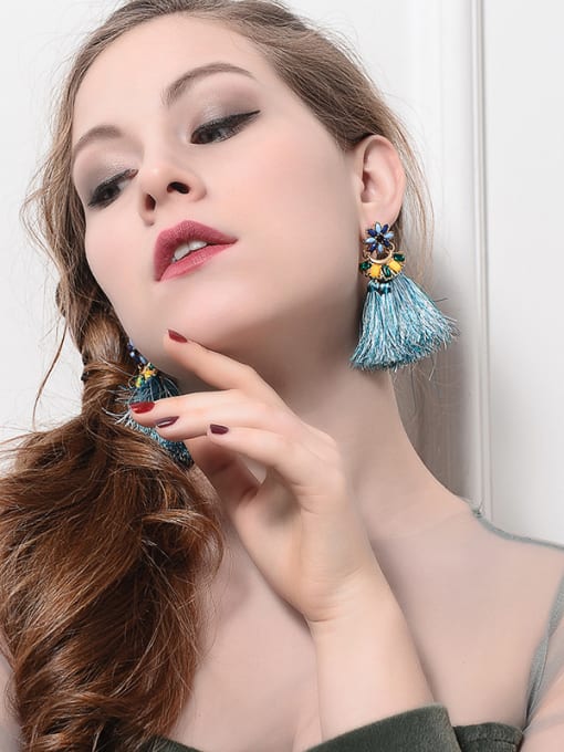 KM Fan and Round Shaped Women Fashion Tassel Earrings 1