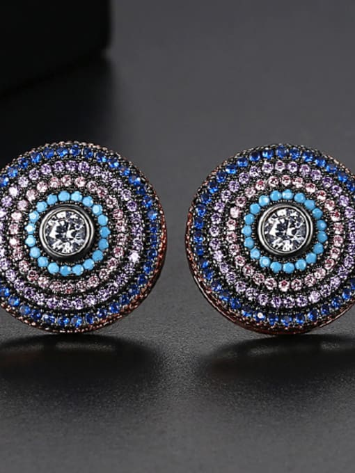 Blue Copper With Gun Plated Delicate Round Stud Earrings
