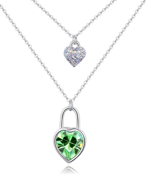 QIANZI Simple Heart austrian Crystals Double Layer Alloy Necklace 4