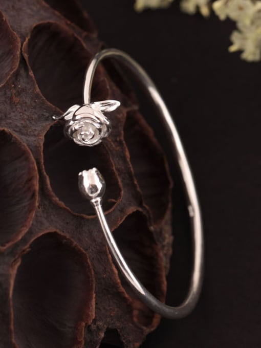 SILVER MI S925 Silver Rose Flower Opening bangle 1