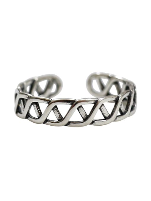 DAKA Simple Hollow Woven Silver Opening Ring 0