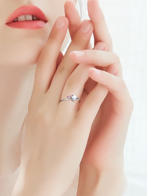 CEIDAI Simple Heart-shaped Zircon Platinum Plated Ring 1