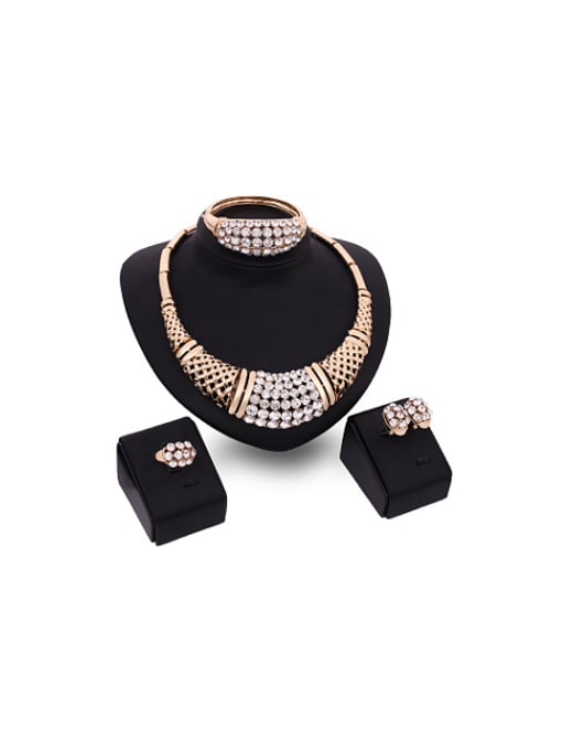 BESTIE Alloy Imitation-gold Plated Fashion Rhinestone Grid-shaped Four Pieces Jewelry Set 0