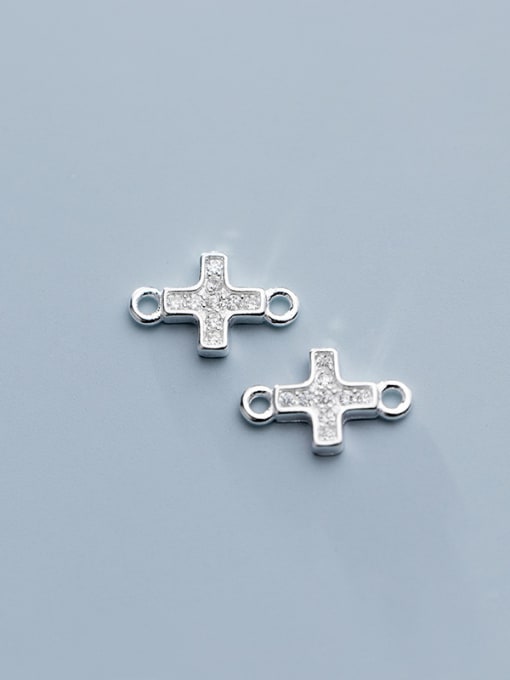 FAN 925 Sterling Silver With  Cubic Zirconia Simplistic Cross Beads 3