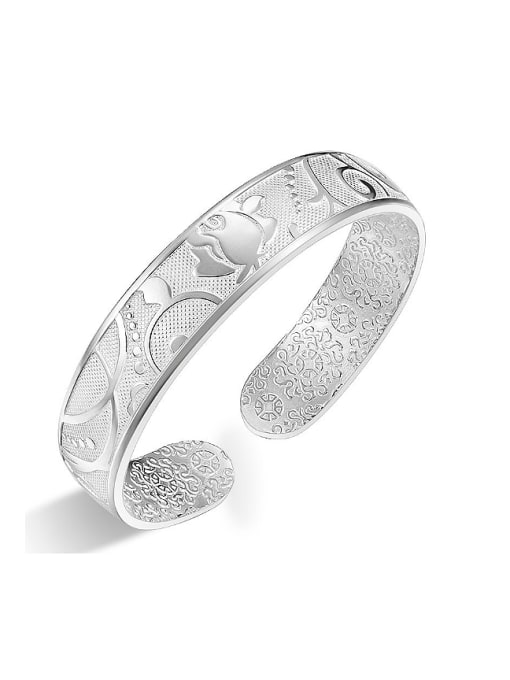 JIUQIAN Classical 999 Silver Flowery Patterns-etched Opening Bangle 0