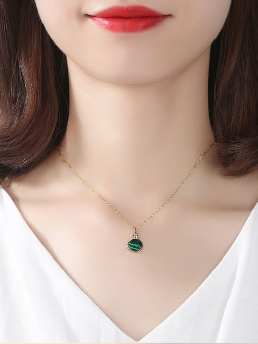 CCUI Sterling Silver Plated 18K-gold Round Malachite Necklace 1