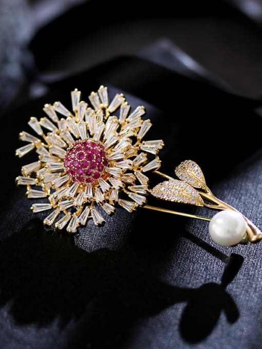 gold Copper With Cubic Zirconia Delicate Flower Brooches