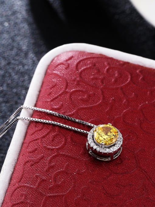 Yellow Luxury 925 Silver Round Shaped Zircon Necklace