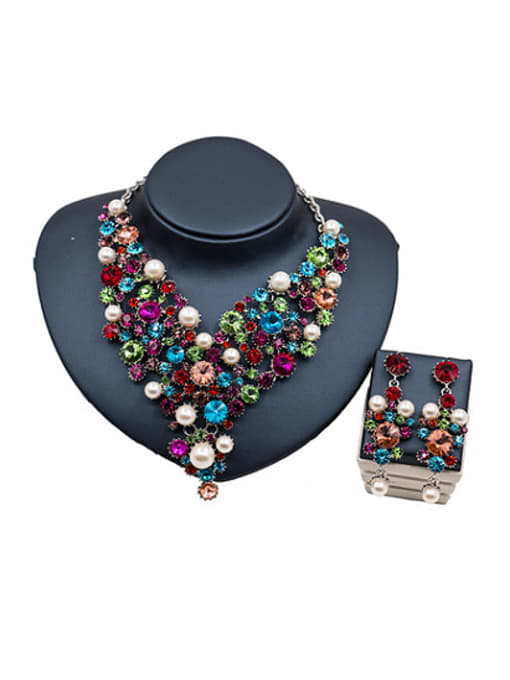 multicolor 1 Pearl Glass Rhinestones Two Pieces Jewelry Set