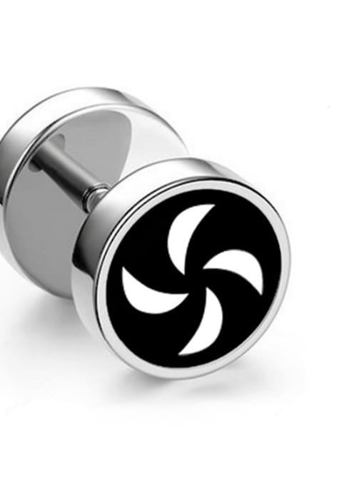 Windmill Black Face Stainless Steel With Simplistic Round windmill Stud Earrings