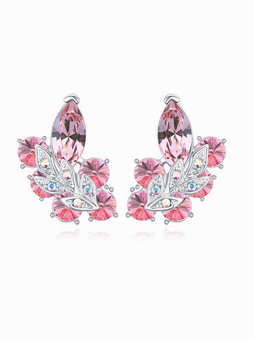 pink Fashion Leaves Geometrical austrian Crystals Alloy Stud Earrings