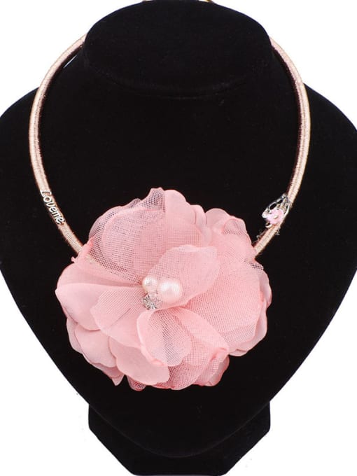 Pink 2 Exaggerated Handmade Lace Flower Pendant Necklace