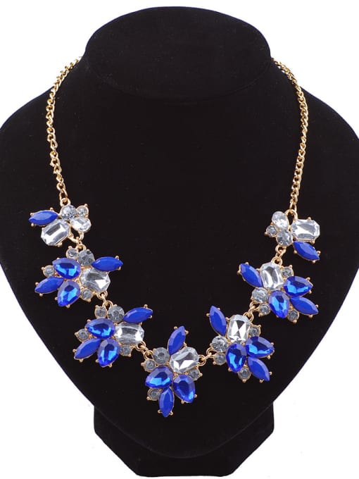 Blue Fashion Geometrical Resin Flowery Pendant Rose Gold Plated Necklace