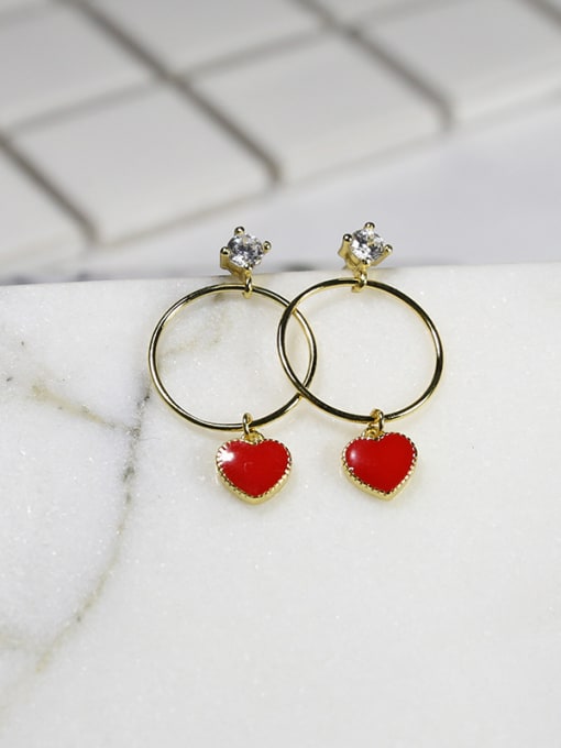 Peng Yuan Fashion Hollow Round Red Little Heart 925 Silver Stud Earrings 2