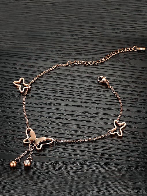 Open Sky Elegant Butterfly Rhinestones Rose Gold Plated Anklet 0