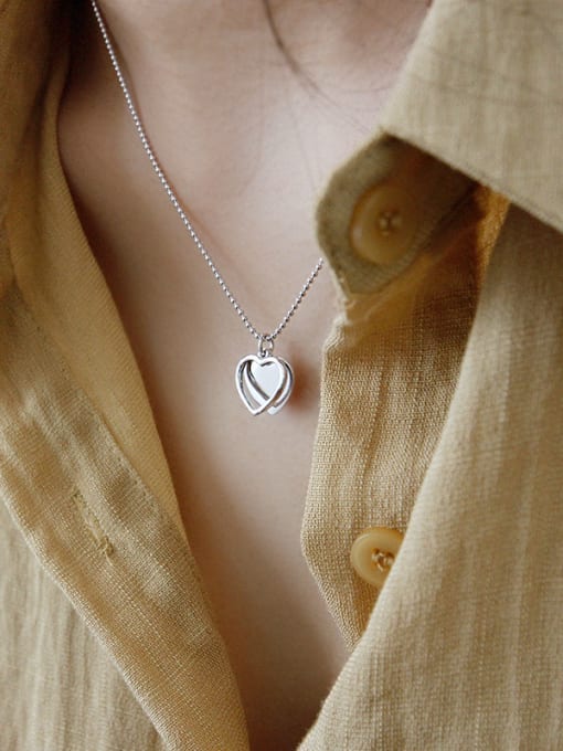 DAKA 925 Sterling Silver With Smooth Simplistic Heart Locket Necklace 2