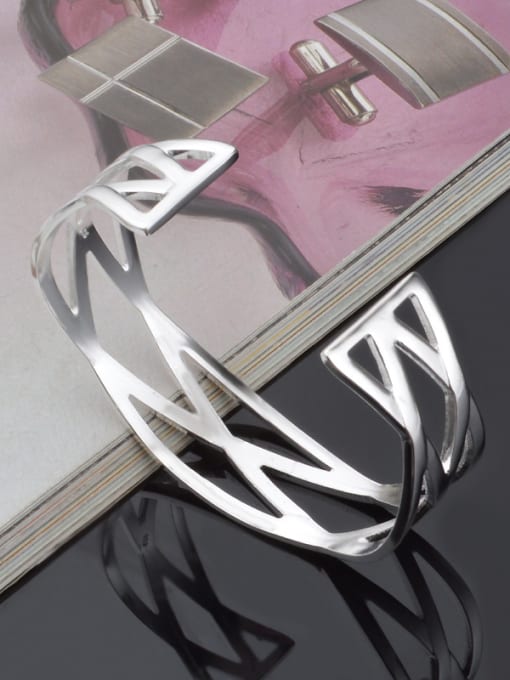 Ya Heng Simple Hollow Silver Plated Copper Opening Bangle 2