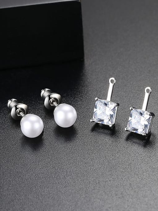 BLING SU Copper inlay AAA zircon Simple Dual-use Post-hanging pearl earrings 0