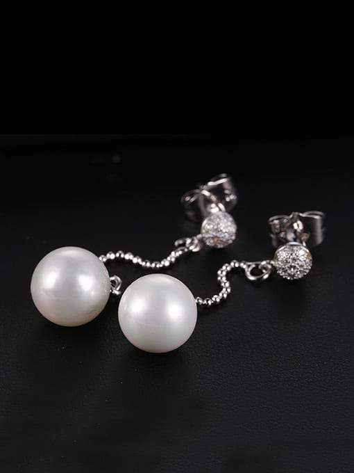 XP Copper Alloy White Gold Plated Fashion Pearl Zircon Drop stud Earring 0