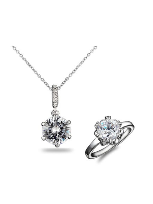 SANTIAGO Fashion Platinum Plated Flower Shaped Zircon Two Pieces Jewelry Set 0