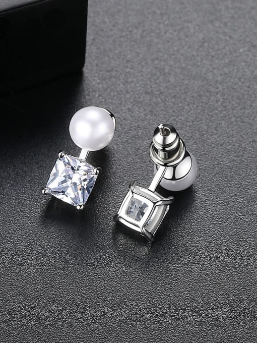 BLING SU Copper inlay AAA zircon Simple Dual-use Post-hanging pearl earrings 3