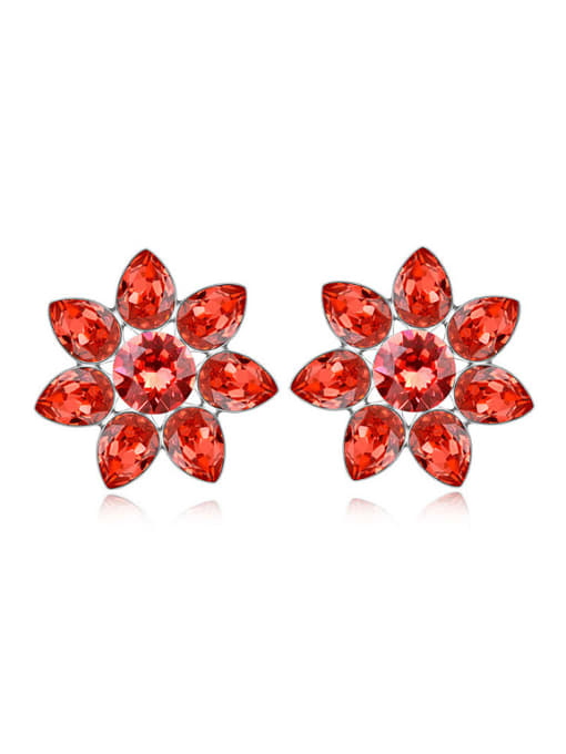 Red Fashion austrian Crystals Flowery Stud Earrings