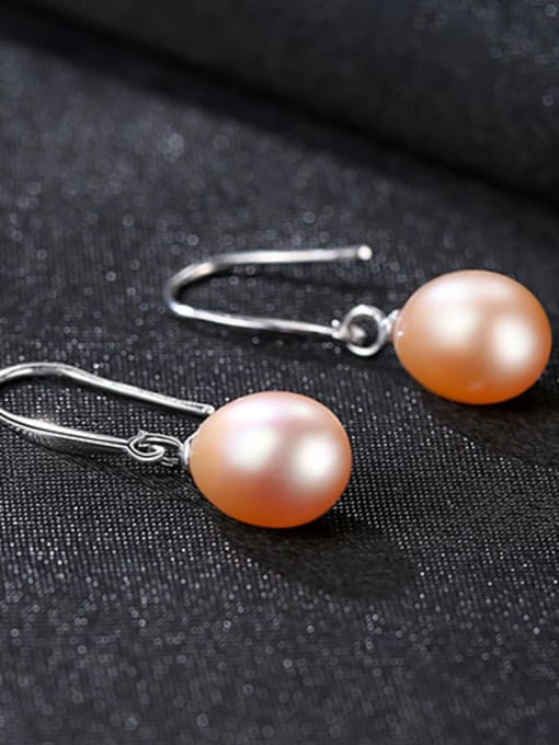Pink 925 Sterling Silver With  Artificial Pearl  Simplistic Oval Hook Earrings