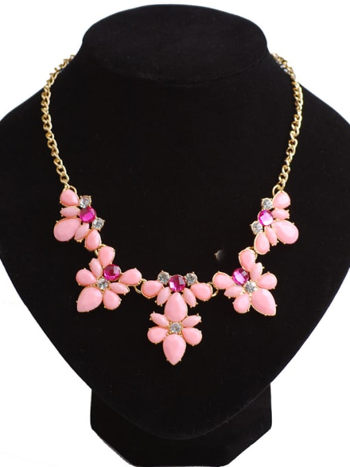 Pink Fashion Colorful Resin Flowery Pendant Gold Plated Necklace
