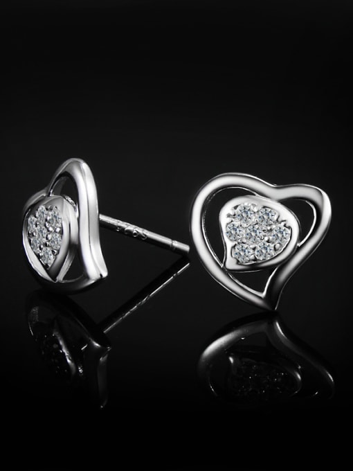 SANTIAGO Fashion Little Heart Cubic Rhinestones 925 Sterling Silver Stud Earrings 2