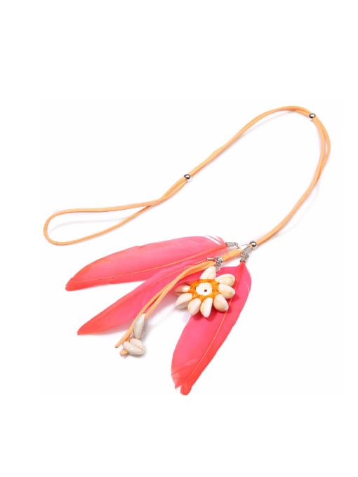 JHBZBVN1551-I Creative Shell Feather Flower Pendant Long Necklace