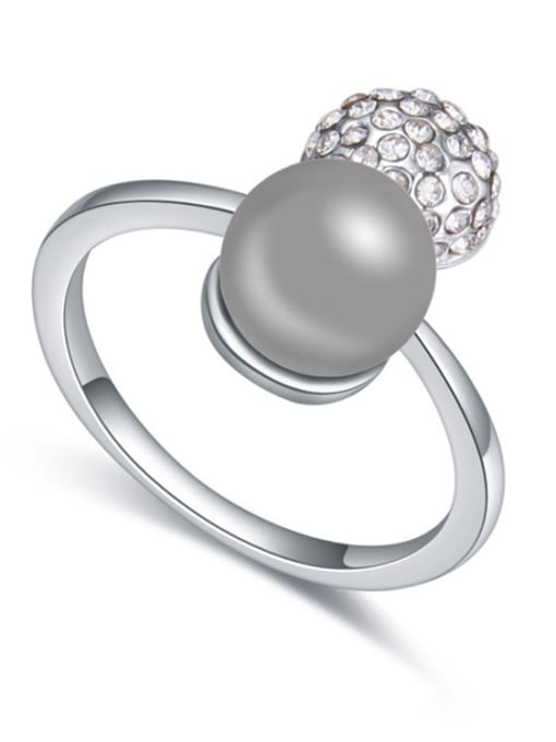 QIANZI Fashionable Imitation Pearl Shiny Crystals-covered Bead Alloy Ring 2