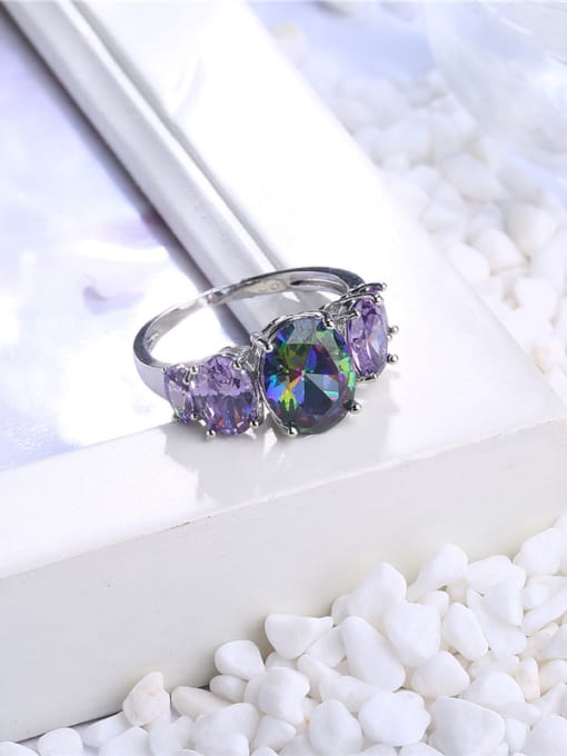 Ronaldo Fashion Purple Glass Stone Platinum Plated Ring 1