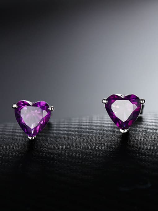 Deli Heart-shaped Amethyst Gemstone stud Earring 1