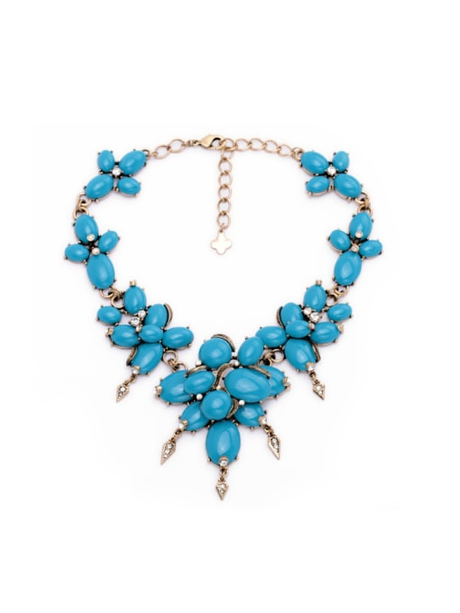 KM Blue Stones Flower Women Necklace