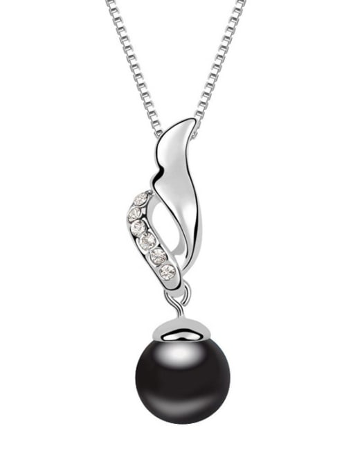 Black Simple Imitation Pearl-accented Crystals Pendant Alloy Necklace