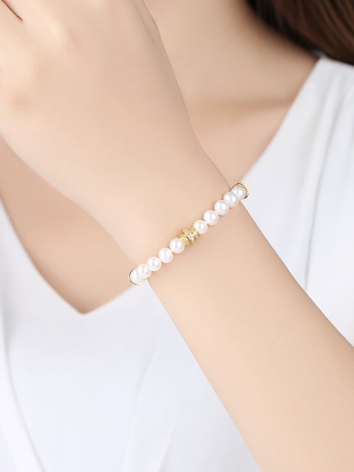 CCUI Pure silver freshwater pearl beads Gold Zricon Bracelet 1