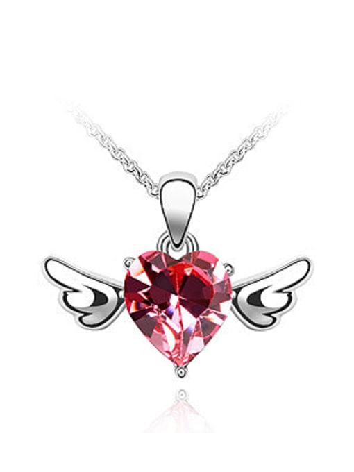 pink Simple Heart austrian Crystal Little Wings Pendant Alloy Necklace