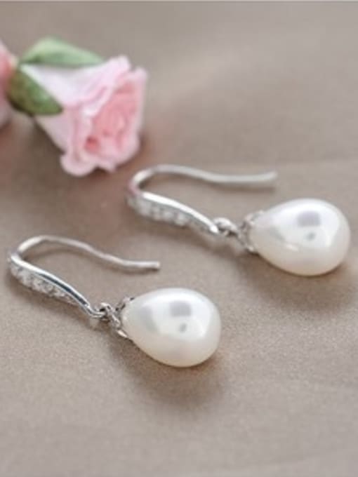 BLING SU Copper With Platinum Plated Fashion Water Drop  Pearl  Hook Earrings 4