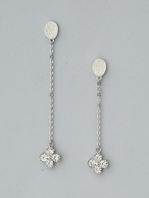 One Silver Charming Flower Shaped Zircon Drop Earrings 0