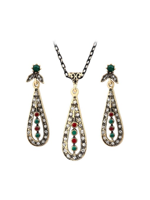 Gujin Bohemia style Cubic Resin stones White Crystals Alloy Two Pieces Jewelry Set 0