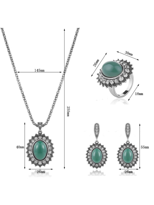 BESTIE Alloy Antique Silver Plated Vintage style Artificial Stones Oval Three Pieces Jewelry Set 3