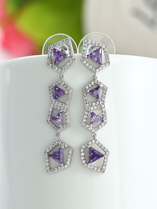Wei Jia Fashion Shiny Zirconias Geometrical Copper Drop Earrings 1