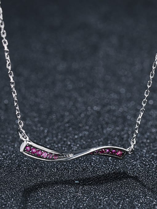 purple 925 Sterling Silver With Platinum Plated Simplistic One Word Wave Necklaces